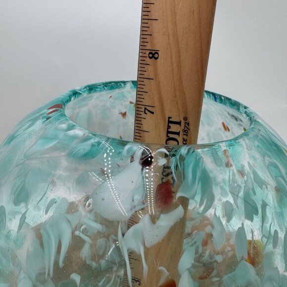 Hand Blown Glass Turquoise Aqua Blue Speckled Mixed Round home design decor Vase - Picture 8 of 10